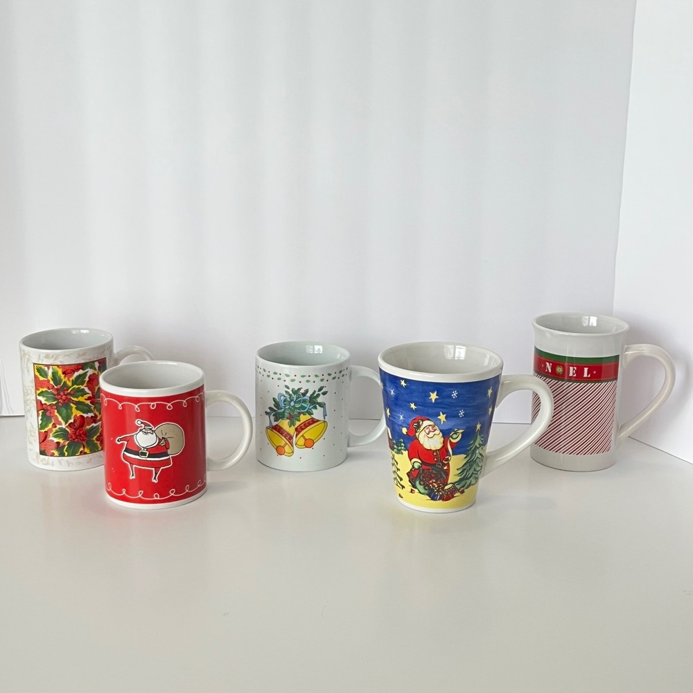 Christmas Mug Lot 5pc Santa Claus Royal Norfolk WCL Holiday Coffee Cups Assorted